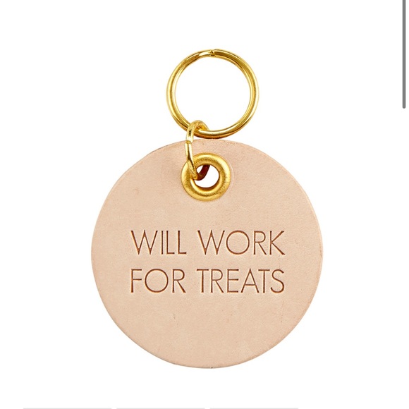 Leather Pet Tag - Will Work For Treats - Picture 2 of 3